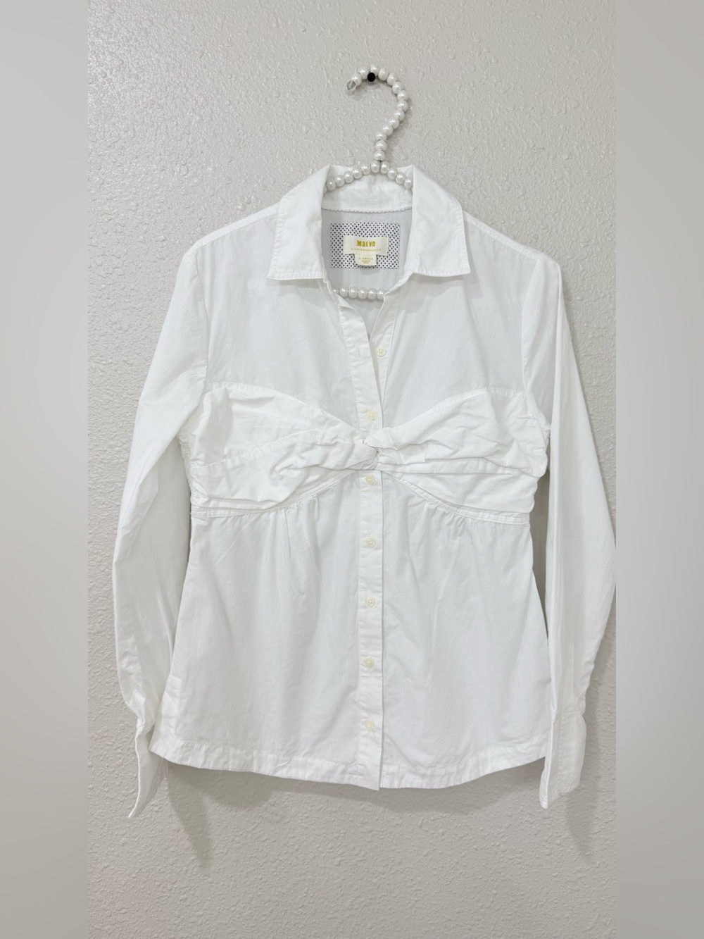 Maeve Anthropologie White Twist Front Button Cotton Blouse XS - Picture 2 of 9